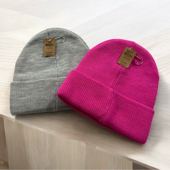 PINK VS Rib Knit Beanie SET - Picture 2 of 3